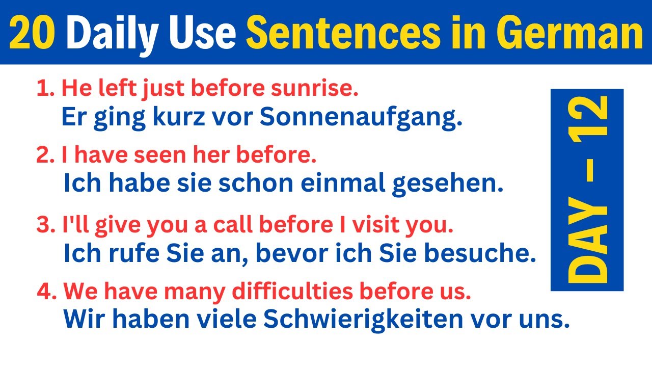 DAY-12  Learn 20 Easy German Sentences Daily @GermanMadeEasy-Channel  #learngerman #deutschlernen 