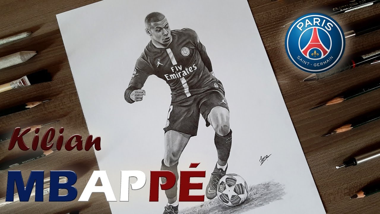 Kylian Mbappé / Dibujos de fútbol a lápiz/ Drawing Kylian Mbappé - YouTube