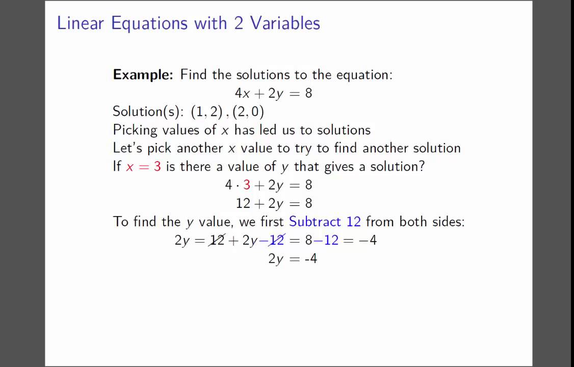 examples of solving problems involving linear equations in two variables