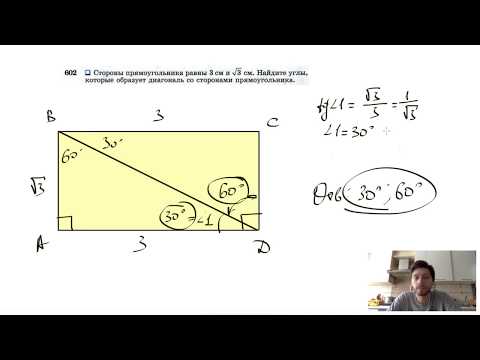 №602. Стороны прямоугольника равны 3 см и √3 см. Найдите углы, которые образует диагональ