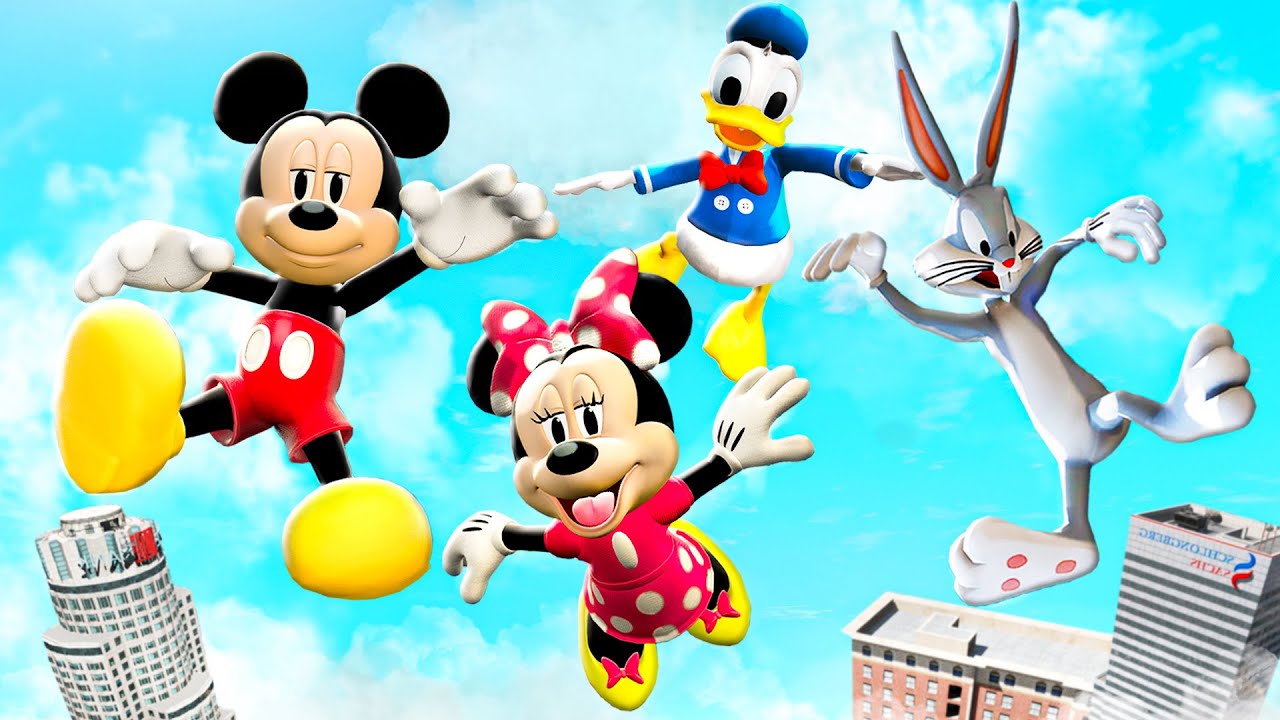 GTA 5 Mickey Mouse, Donald Duck, Bugs Bunny and Minnie Mouse Funny Ragdolls & Fails