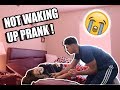 NOT WAKING UP PRANK ON BOYFRIEND ! (CRAZY REACTION)