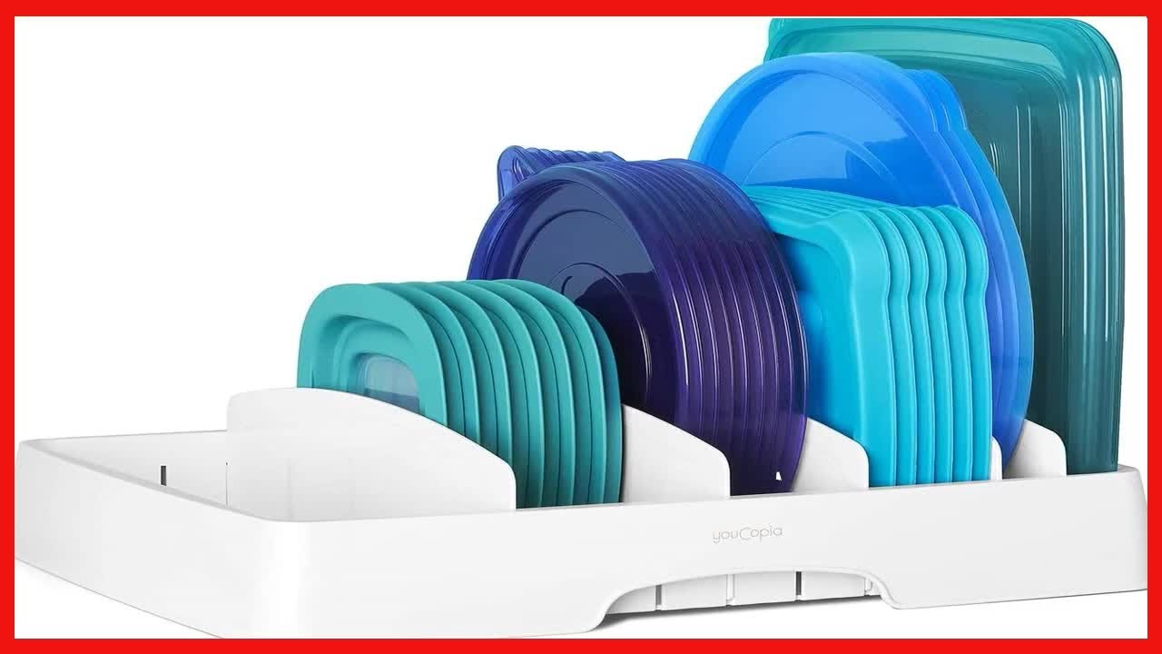 YouCopia StoraLid Food Container Lid Organizer, Large, Adjustable Plastic Lid Storage for Kitchen