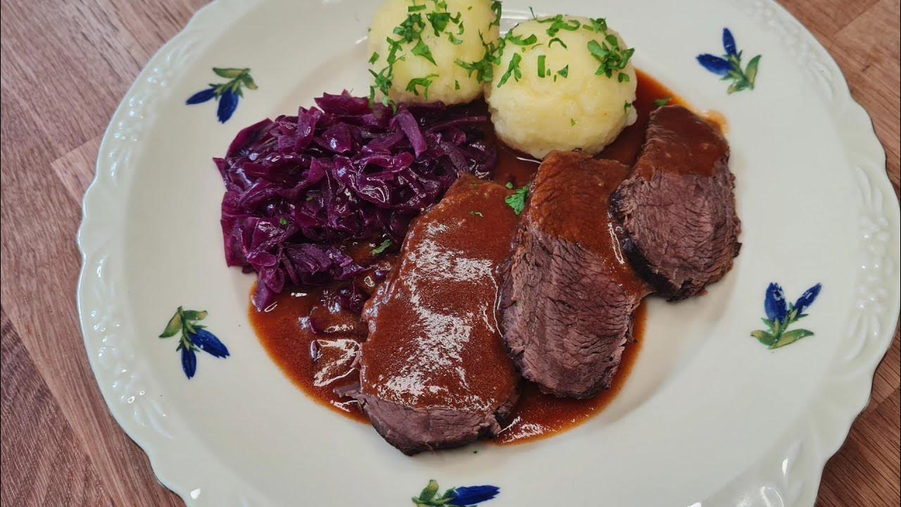 Germany 🇩🇪 how to make Sauerbraten with Potato Dumplings and Red