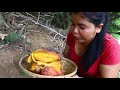 Primitive In forest one - woman finding See Sweet potatoes - Cook Sweet potatoes Eating delicious