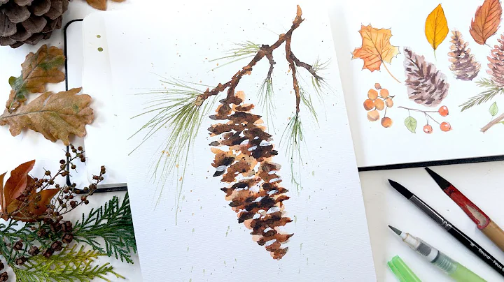 How to Paint a Pine Cone in Watercolor - fun easy step by step real time tutorial for everyone
