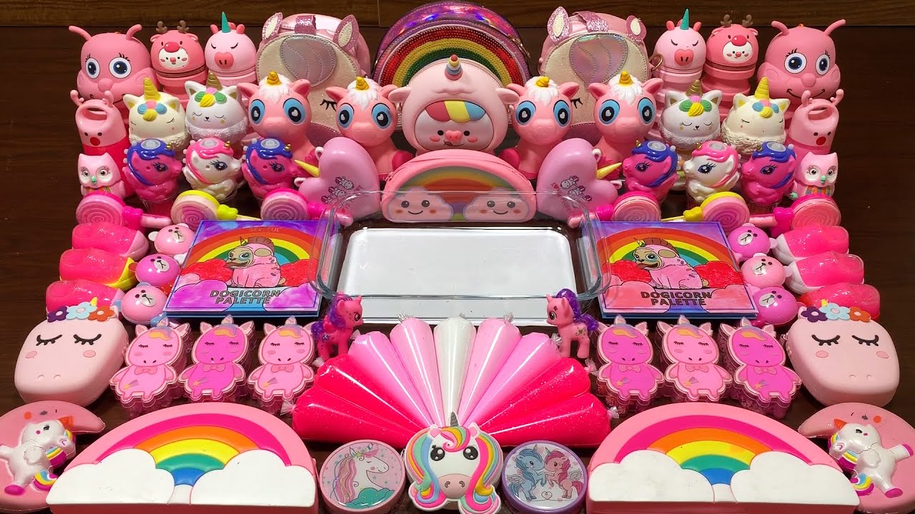 SPECIAL PINK PIPING BAG - Mixing Random Things Into Glossy Slime ! Satisfying Slime Videos 