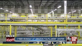 Amazon fulfillment center bustling on Cyber Monday