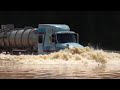 Idiot Semi Trucks Crossing Flooded Rivers and Collapse Wooden Bridges