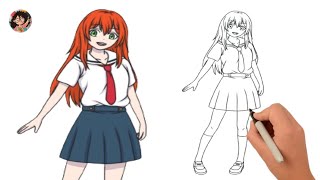 كيف ترسم أنمي ?فتاة مدرسية ✨رسم سهل ?تعليم الرسم ?How to draw anime school girl