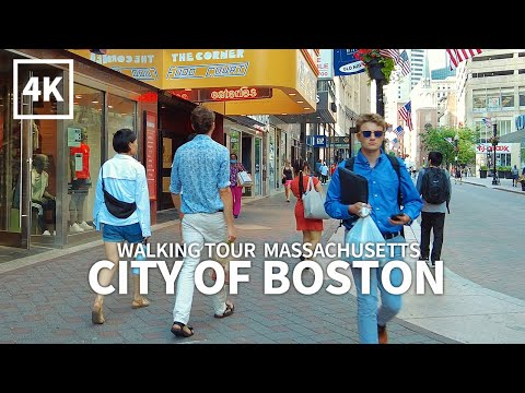 [4K] BOSTON TRAVEL - Walking Tour Downtown Boston, Washington Street & State Street, Massachusetts