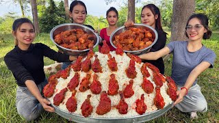 Amazing cooking deep fried chicken with tomato sauce and rice recipe