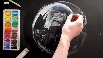 City reflecting in a Bubble | Pastel