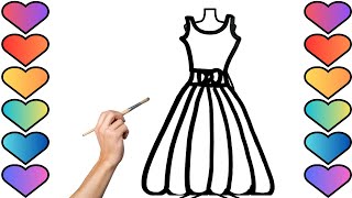 Princess Dress in Rainbow Colors Drawing, Coloring for Kids and Toddlers