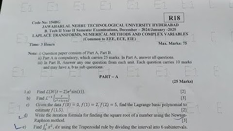 B.Tech(2-2) LAPLACE TRANSFORMS, NUMERICAL METHODS AND COMPLEX VAR.. JNTUH Question Dec-24/Jan-25