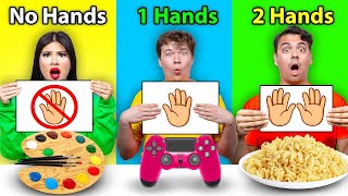 NO HAND VS ONE HAND VS TWO HAND CHALLENGE | CRAZY 24 HOURS SCHOOL CHALLENGES BY CRAFTY HACKS PLUS