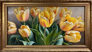 Soft Oil Pastel Yellow Tulips Garden, Oil Painting | 4K Gold Framed Vintage Art Screensaver for TV 🌷 screenshot 5