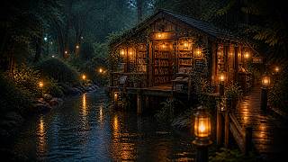 Riverside Bookstore Distant Thunder | Rain Ambience 30 Min Visual → Black Screen 10 Hours No Ads