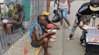 Feeding the homeless & less fortunate | FRY CHICKEN | CURRY BEEF | STEW PEAS | RICE AND PEAS