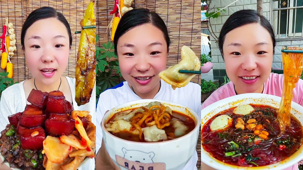 Eating braised Pork Belly With Spicy Moldy Tofu, Spicy Spicy Papaya