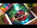 Jeep drawing with oil pastels | oil pastels drawing | How to draw