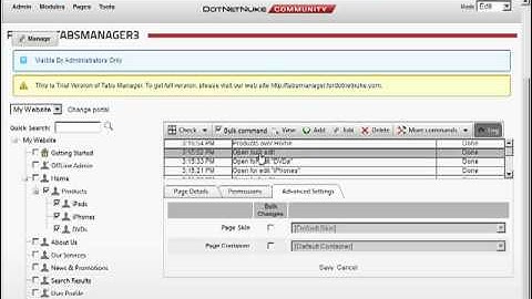 DotNetNuke Tutorial - Advanced Page Management with Tabs Manager module - part 2/2 - Video #309