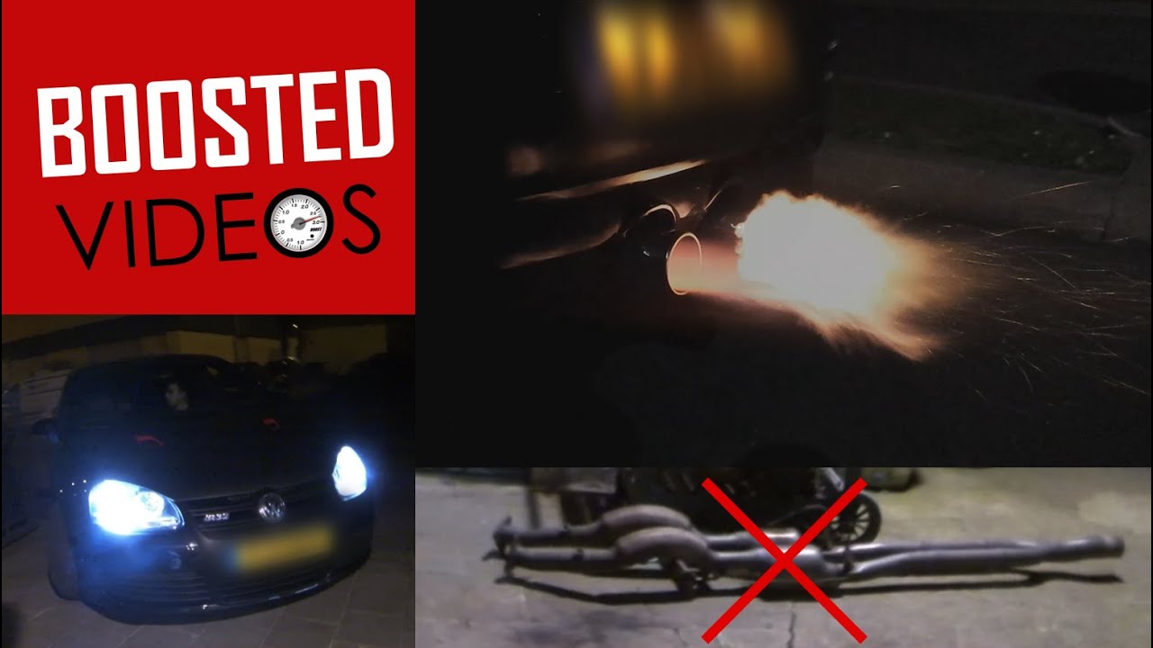 VW Golf 5 R32 Full Straight Pipe No Cats + Huge Flames end of video