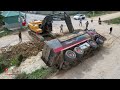 Incredible Dumper Truck Trago Accident In Canal Heavy Helping Volvo Excavator Vs Dongfeng Truck