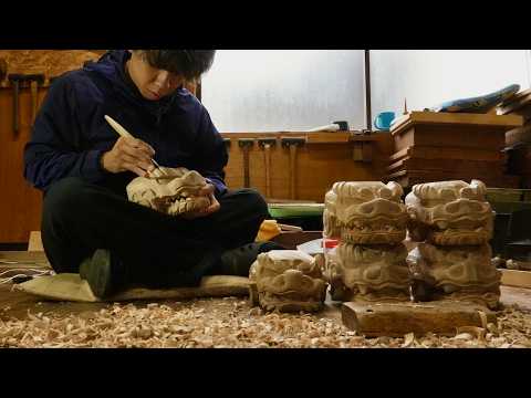 Wood carving – From Wood Blocks to 5 Lion Dance Heads - YouTube