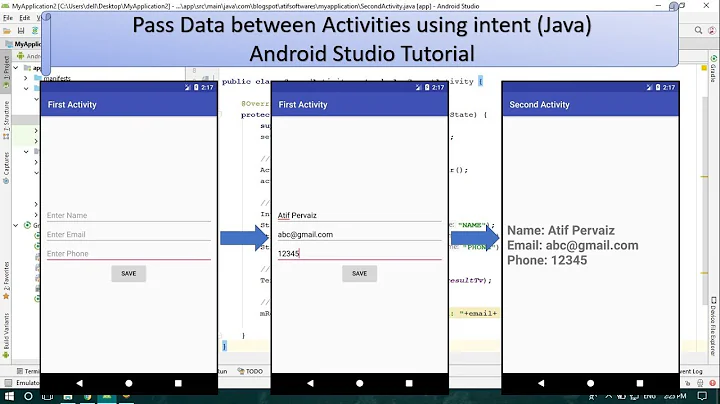 Pass Data between Activities using intent (Java) - Android Studio Tutorial