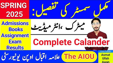 AIOU Spring 2025 Matric Intermediate FA ICOM Complete Semester Details| Complete Calander | The AIOU