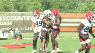Browns QB Shedeur Sanders passes to WR Gage Larvadain in end zone