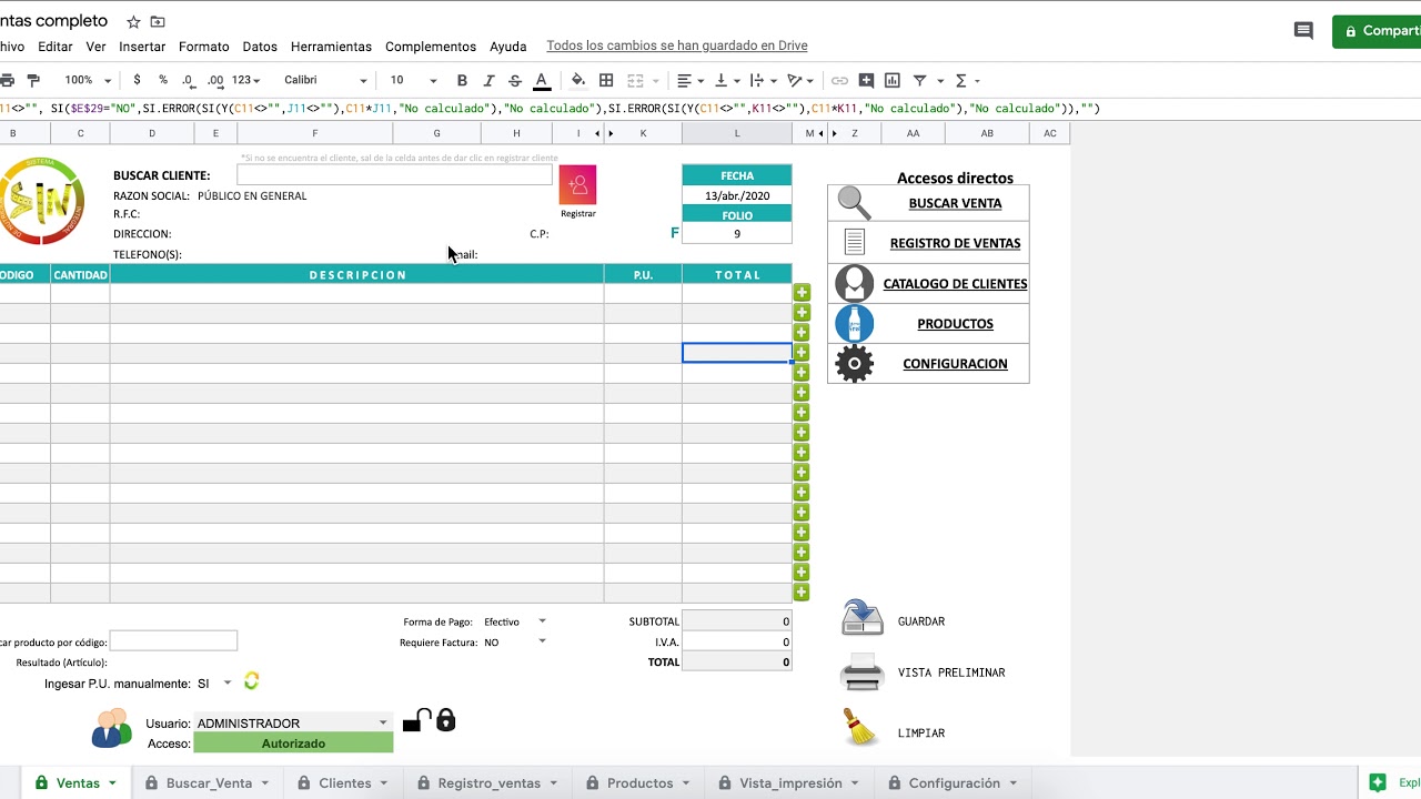 Plantilla sistema de ventas en línea Hojas de Google - YouTube