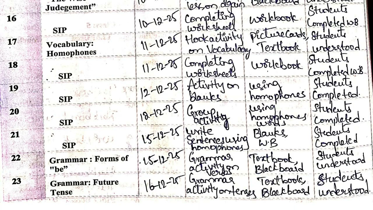 5th class English December month The Wise Judgement lesson Teacher's Diary handbook 