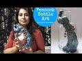 Peacock Bottle Art/ Clay Peacock On Bottle