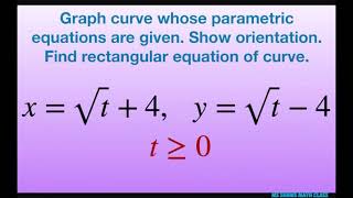 Graph curve with parametric equations x sqrt t 4 y sqrt t - 4 Orientation rectangular eq