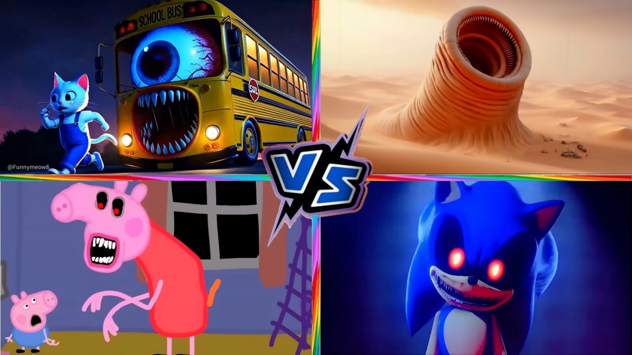 School Bus Vs Erosion Worm Vs Peppa Pig Exe Vs Sonic Exe | Tiles Hop Monster EXE | Tiles Hop!