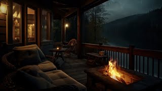 Looking at the rain falling by the lake next to the cozy fire makes sleep better