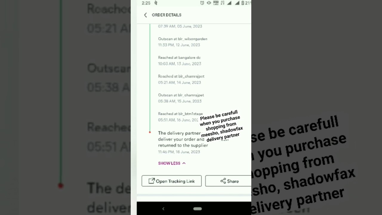 shadofax fraud delivery status, please dont pay through meesho tracking order😔😔