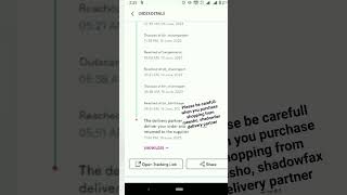 shadofax fraud delivery status, please dont pay through meesho tracking order😔😔