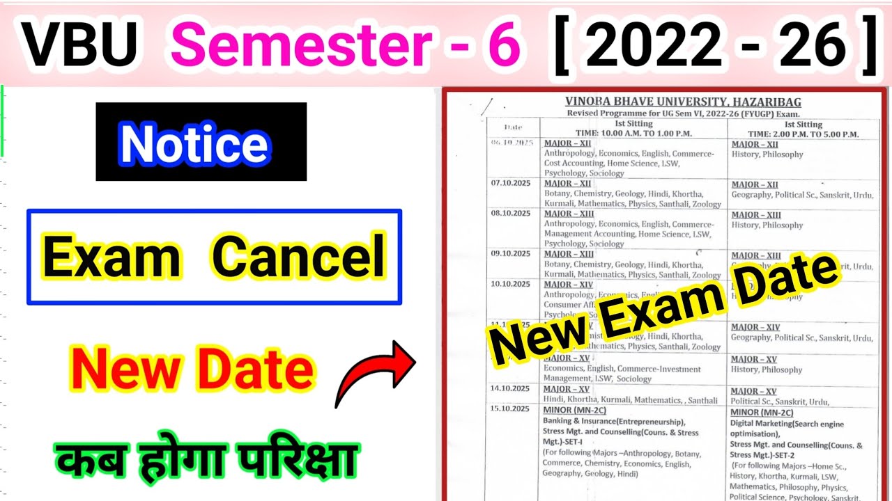 VBU Sem 6 Exam Date Extend l semester 6 new exam date 2022 26 l sem 6 exam cancel huya ya nhi vbu