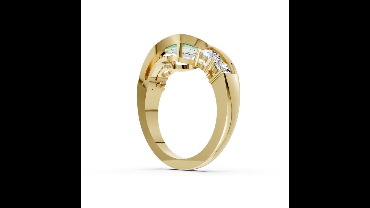 Unique Five-Stone Emerald And Round Diamond Ring
