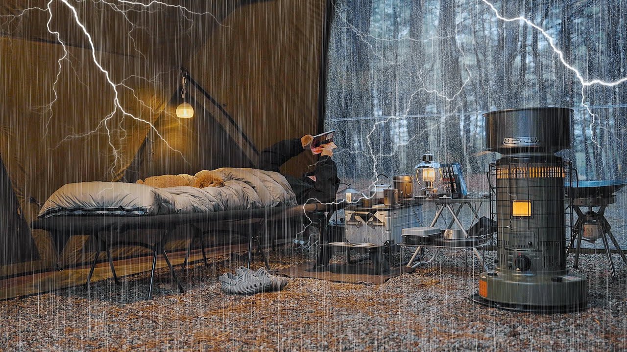 Лучший одиночный кемпинг в условиях сильного дождя с моей собакой . Запойный просмотр ASMR