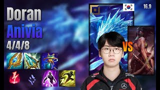 Doran Top Anivia vs Akali lol KR solo rank Full Game 16.9 | 도란 애니비아 vs 아칼리