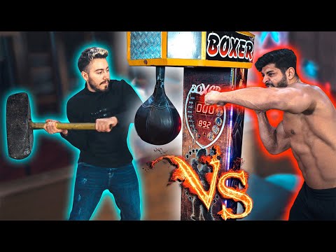 BOKS MAKİNESİ : BALYOZ VS KASLI YUMRUK 💪🏻  *Boks Makinesi Kırıldı*