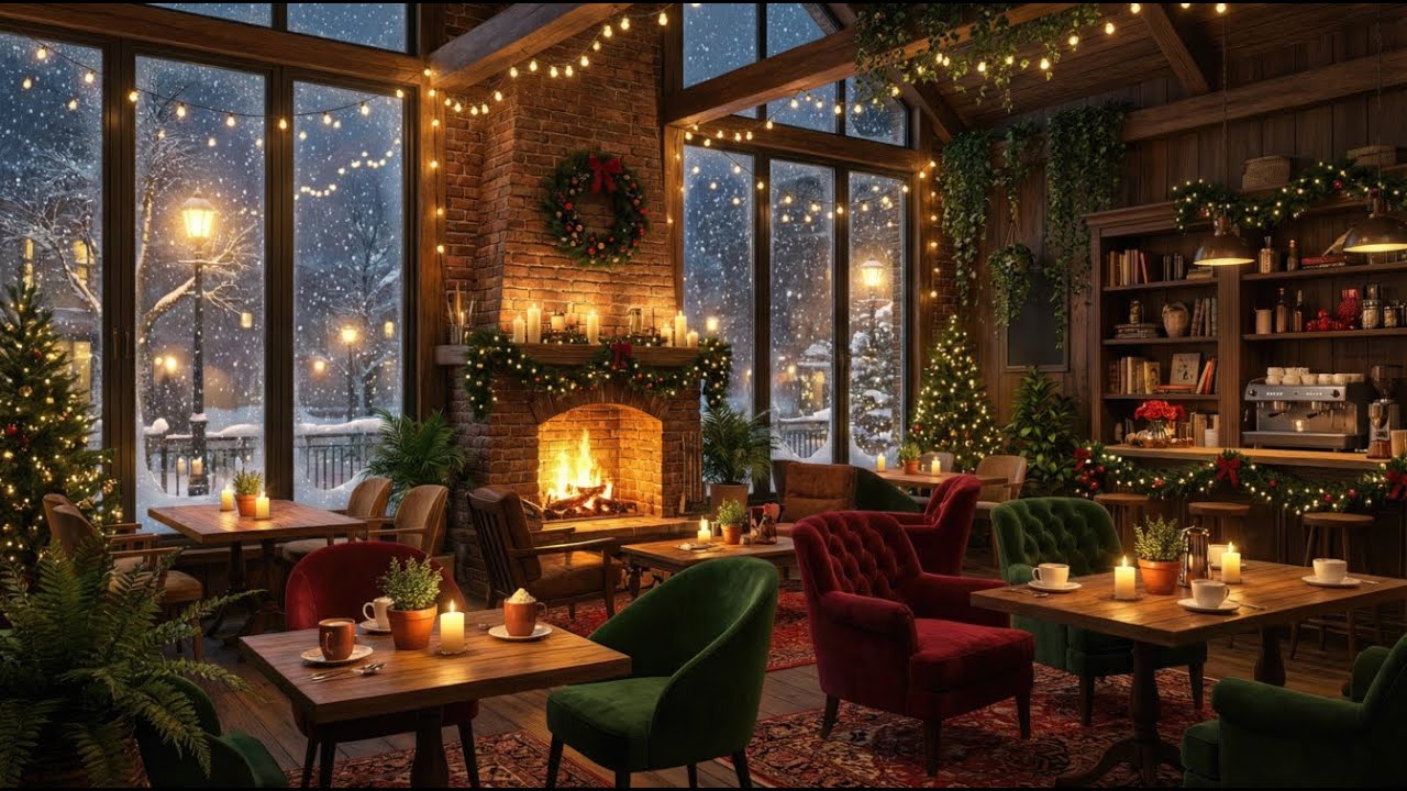 Cozy Night Cafe Jazz Piano Calm Snowy Ambience for Deep Focus, Sleep, Stress Free Relaxing Mood