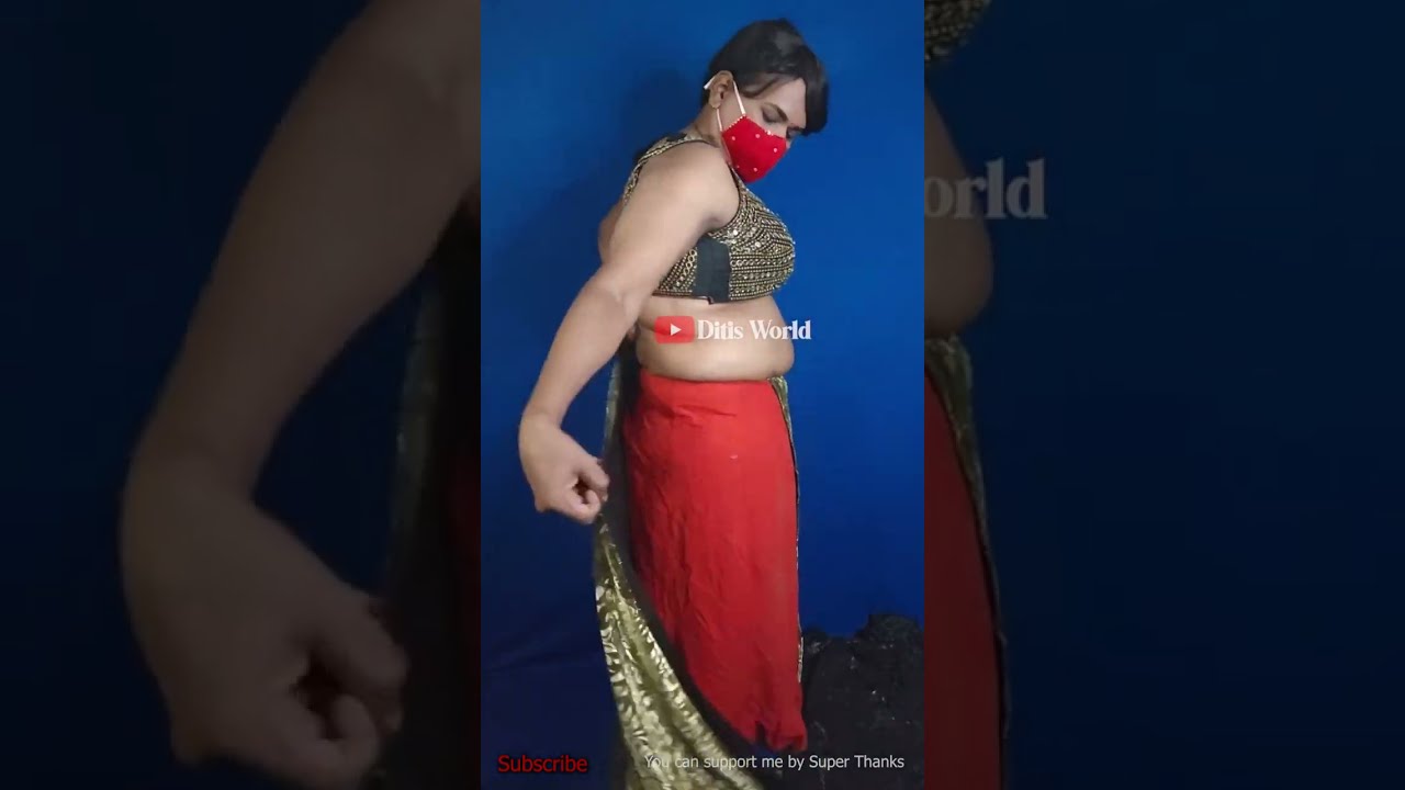 30. Wearing Lycra Saree Fancy Blouse Male to Female Crossdressing 