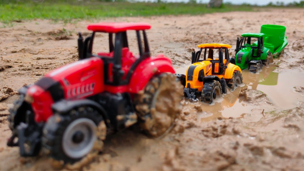 Double farmtrac with farm Parker stuck in mud and rescue by farm Tractor Toyz Ology toy