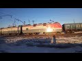 Электровоз 3ЭС5К-207 &quot;Ермак&quot; с грузовым поездом морозным вечером на Транссибе.