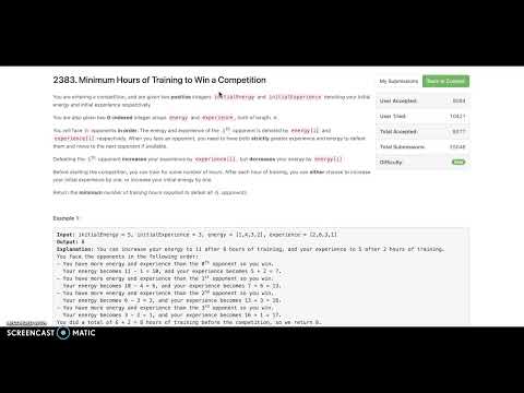 Leetcode Weekly Contest 307 || Minimum Hours of Training to Win a Competition || Leetcode Solutions